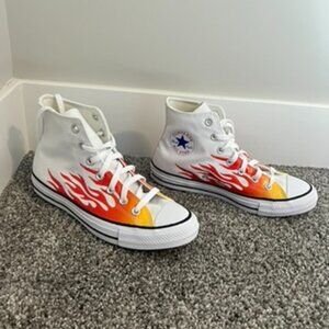 Women's 8 Converse White with Flames